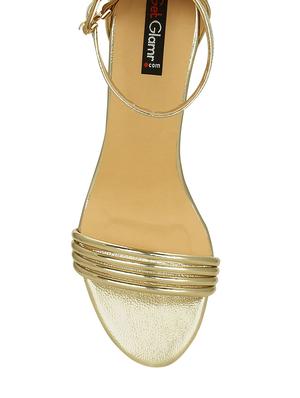 gold faux leather ankle strap sandals - 13686745 - Standard Image - 4