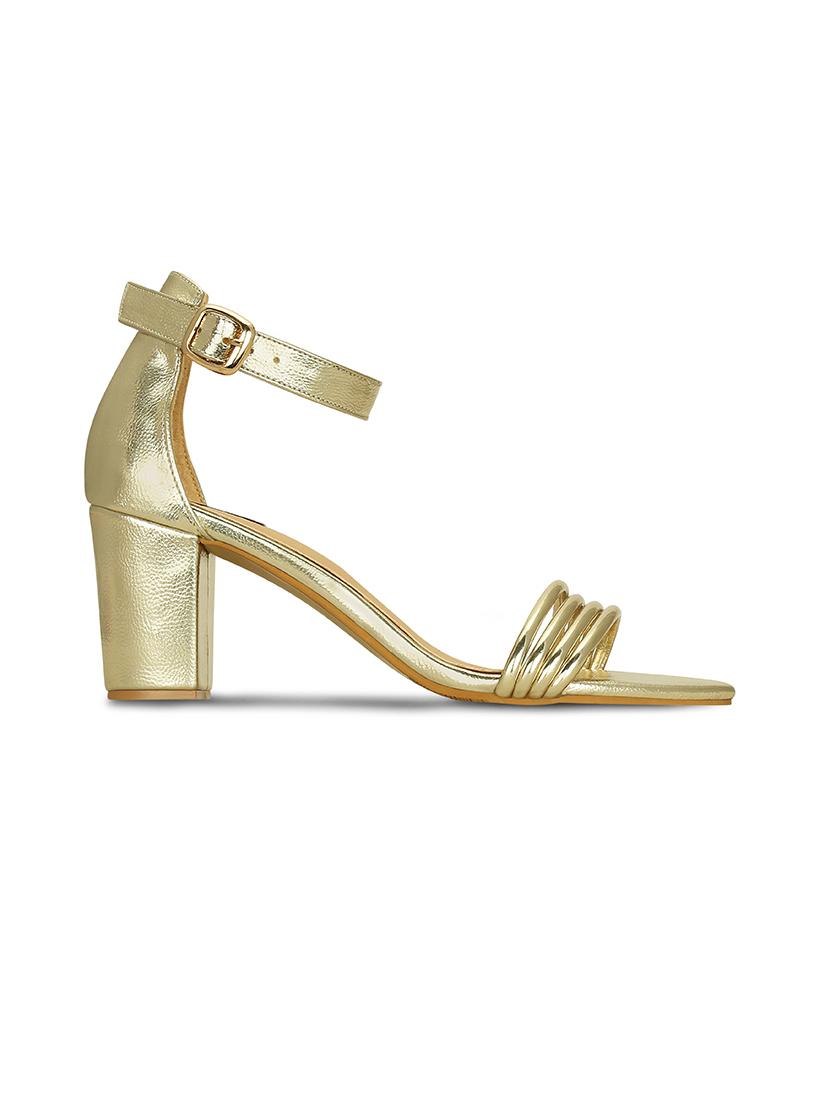 gold faux leather ankle strap sandals - 13686745 - Zoom Image - 2