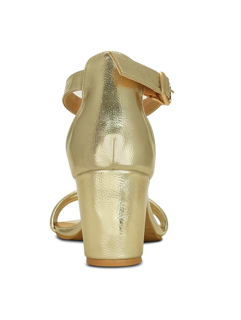 gold faux leather ankle strap sandals - 13686745 - Zoom Image - 3