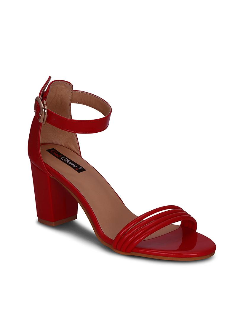 red faux leather ankle strap sandals - 13686746 - Zoom Image - 1