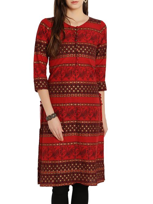maroon cotton straight kurta - 13697065 - Very Small Image - 1