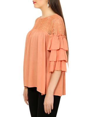 orange rayon ruffle sleeve top - 13697917 - Standard Image - 2