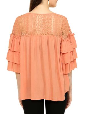 orange rayon ruffle sleeve top - 13697917 - Standard Image - 3
