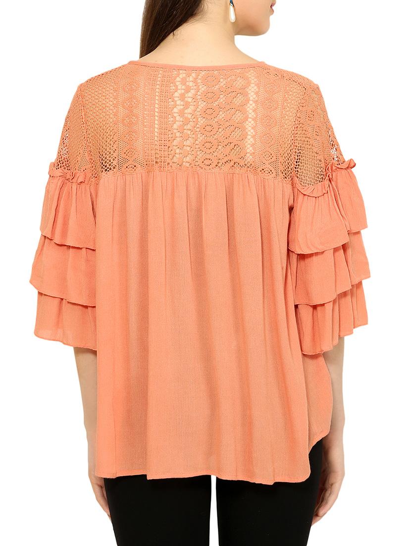 orange rayon ruffle sleeve top - 13697917 - Zoom Image - 3