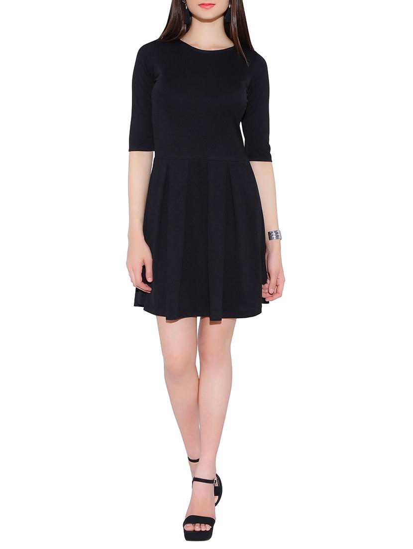 black rayon fit & flare dress