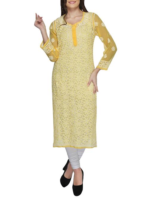 yellow georgette kurta - 13711033 - Standard Image - 1