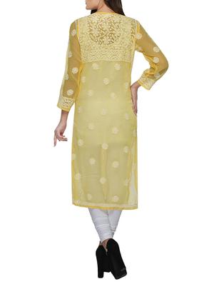 yellow georgette kurta - 13711033 - Standard Image - 3