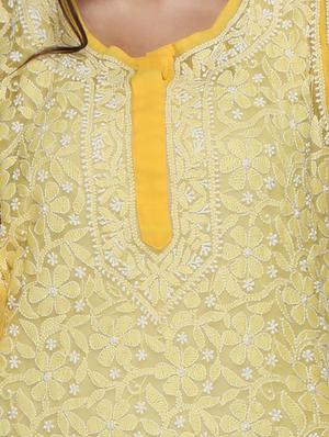 yellow georgette kurta - 13711033 - Standard Image - 4