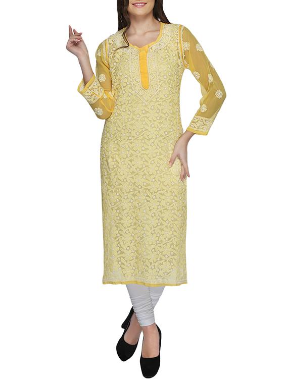 yellow georgette kurta - 13711033 - Zoom Image - 1