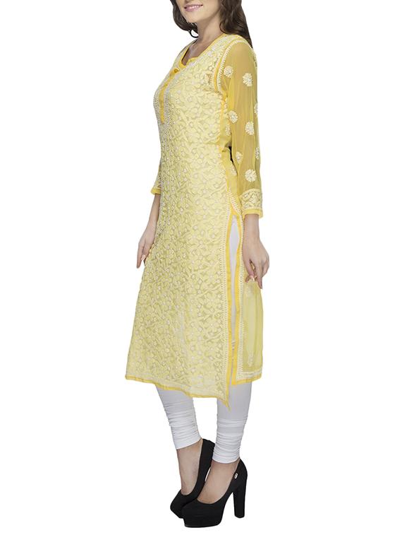 yellow georgette kurta - 13711033 - Zoom Image - 2