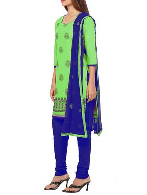 green cotton embroidered churidaar suits unstitched suit - 13720337 - Standard Image - 2