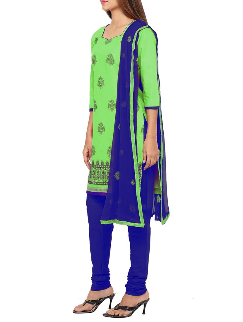 green cotton embroidered churidaar suits unstitched suit - 13720337 - Zoom Image - 2
