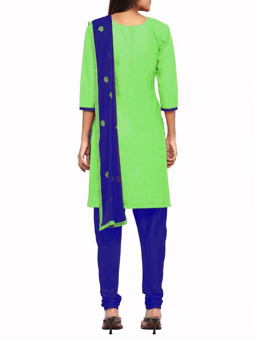 green cotton embroidered churidaar suits unstitched suit - 13720337 - Zoom Image - 3