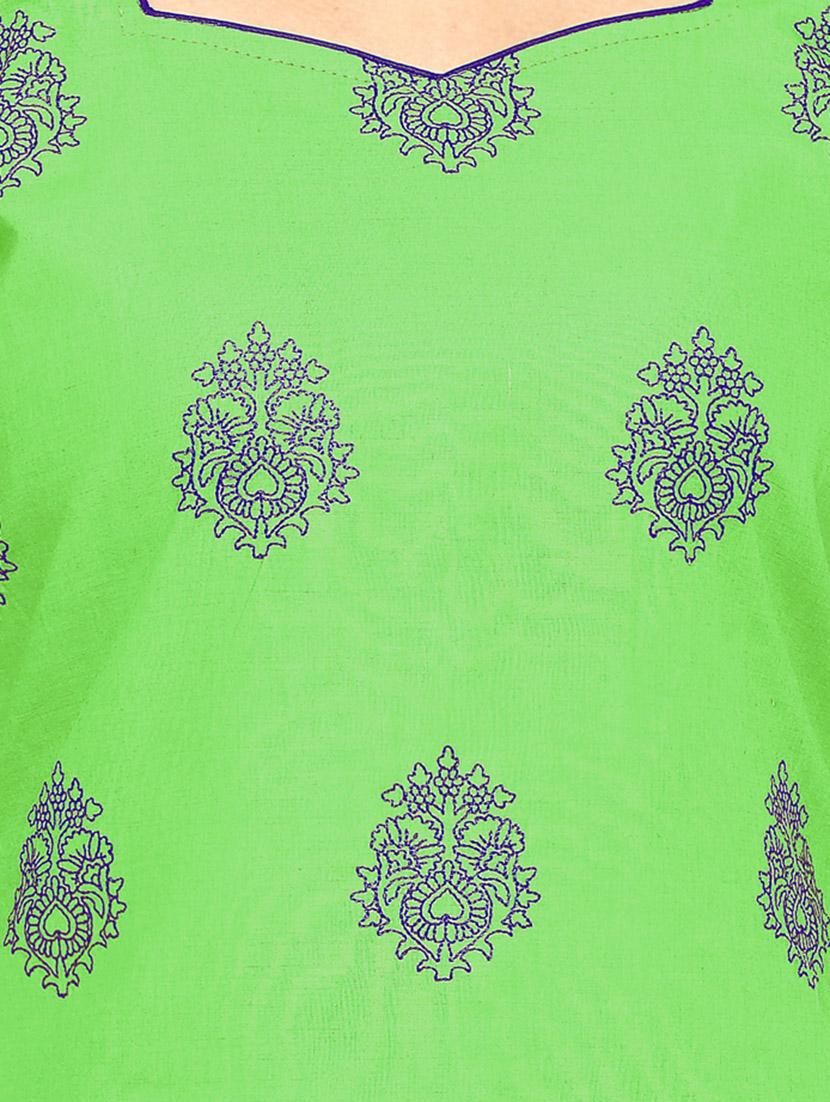 green cotton embroidered churidaar suits unstitched suit - 13720337 - Zoom Image - 5