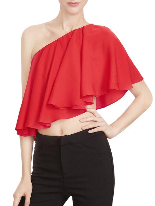 red polycrepe crop top - 13738629 - Standard Image - 1