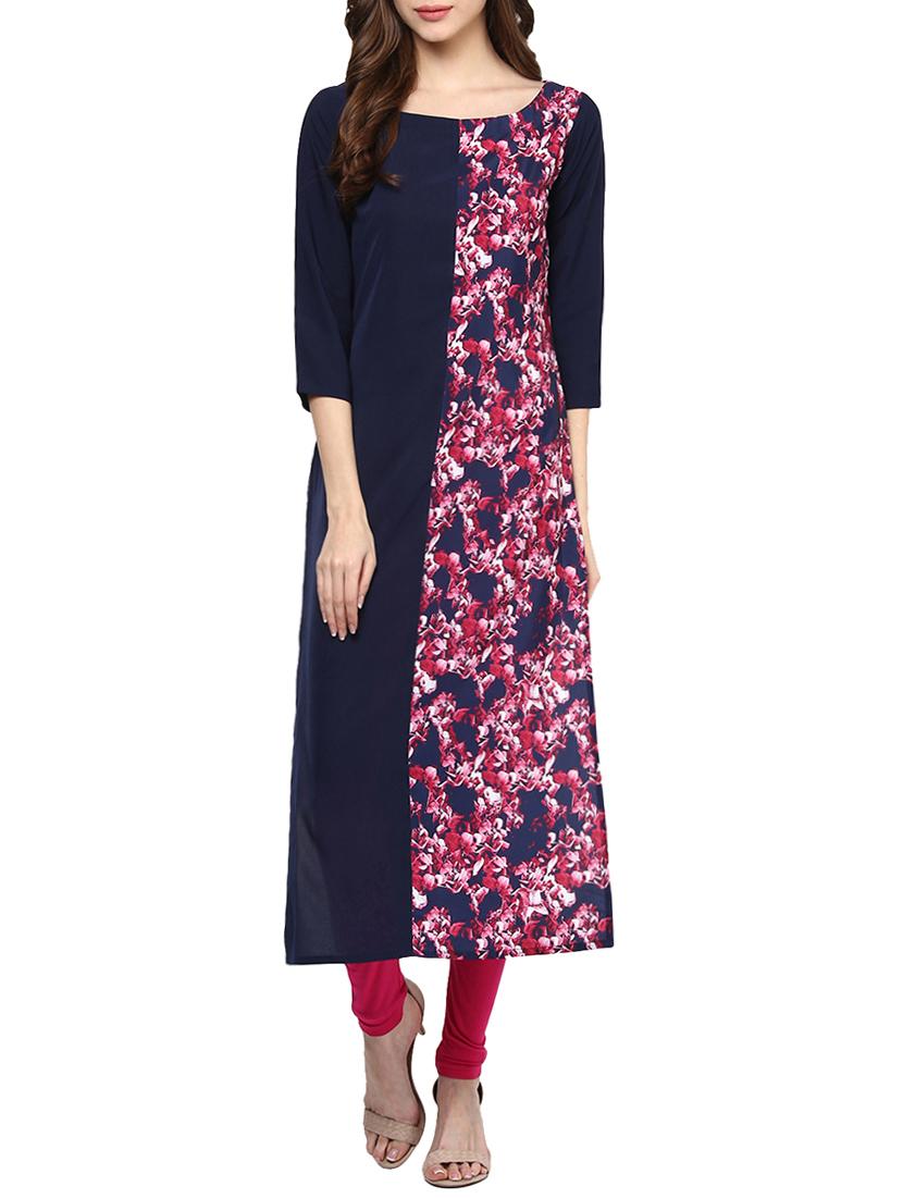 blue crepe printed long kurta - 13740282 - Zoom Image - 1