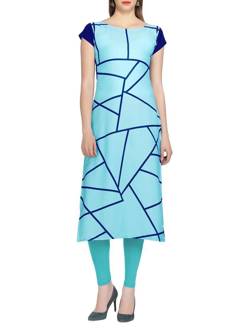 sky blue crepe printed long kurta - 13740290 - Zoom Image - 1