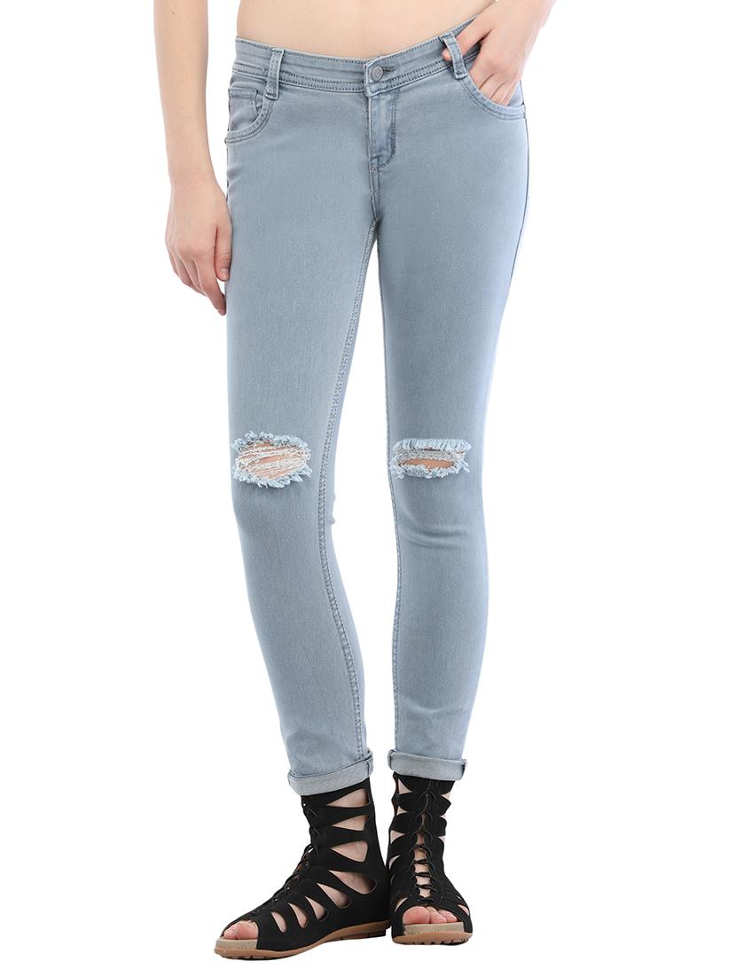 grey knee slit denim jean - 13744423 - Zoom Image - 1