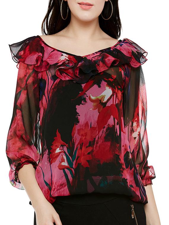 pink printed georgette top - 13744551 - Zoom Image - 1