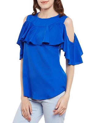 blue poly crepe ruffle top - 13744564 - Standard Image - 2