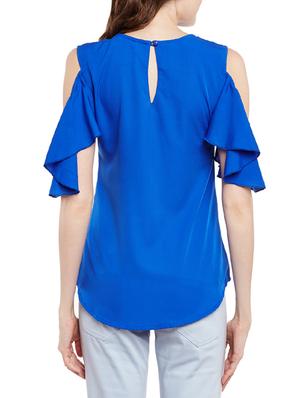 blue poly crepe ruffle top - 13744564 - Standard Image - 3