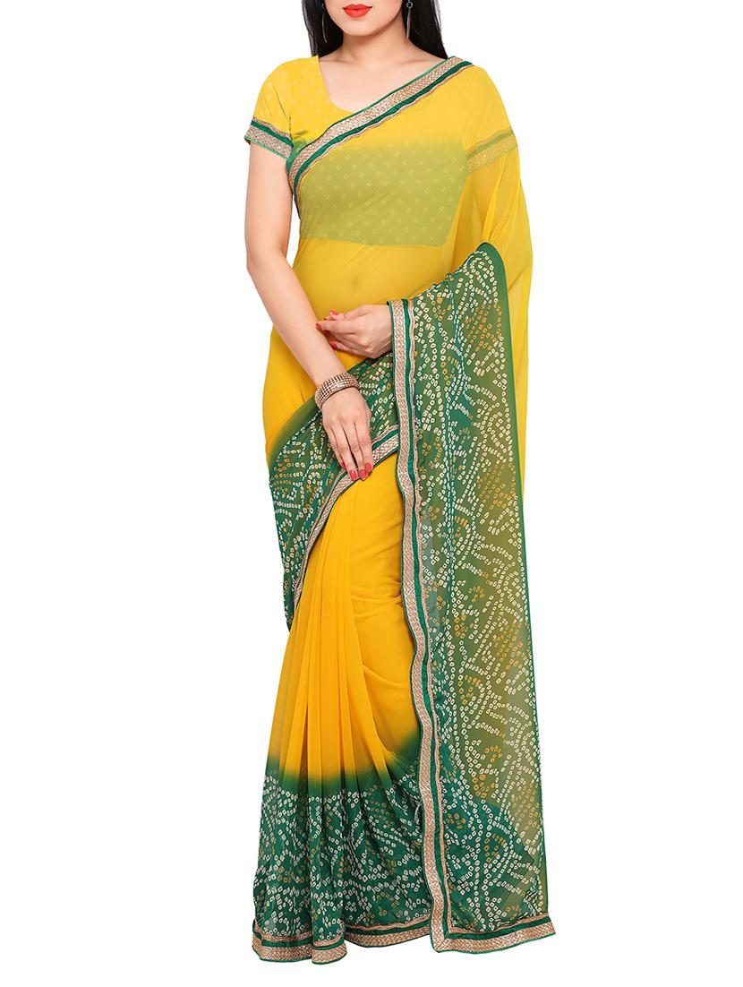 Yellow Georgette Printed Bandhani Saree with blouse - 13744582 - Zoom Image - 1