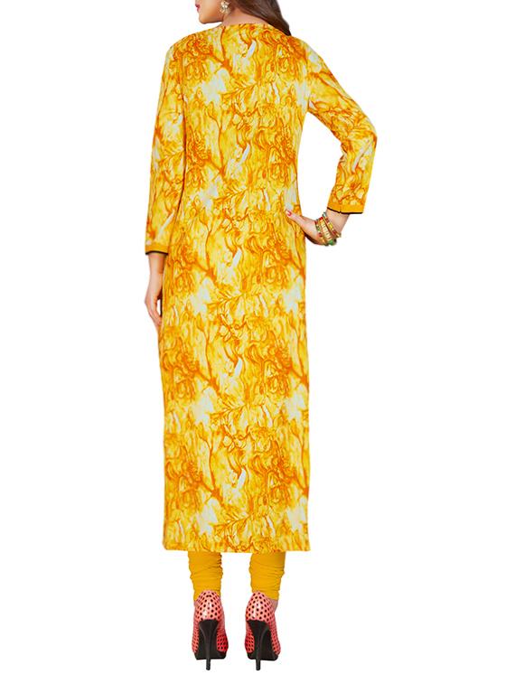 mustard rayon colour block long kurta - 13746317 - Zoom Image - 2