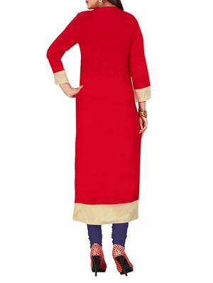 red rayon embroidered long kurta - 13746319 - Standard Image - 2