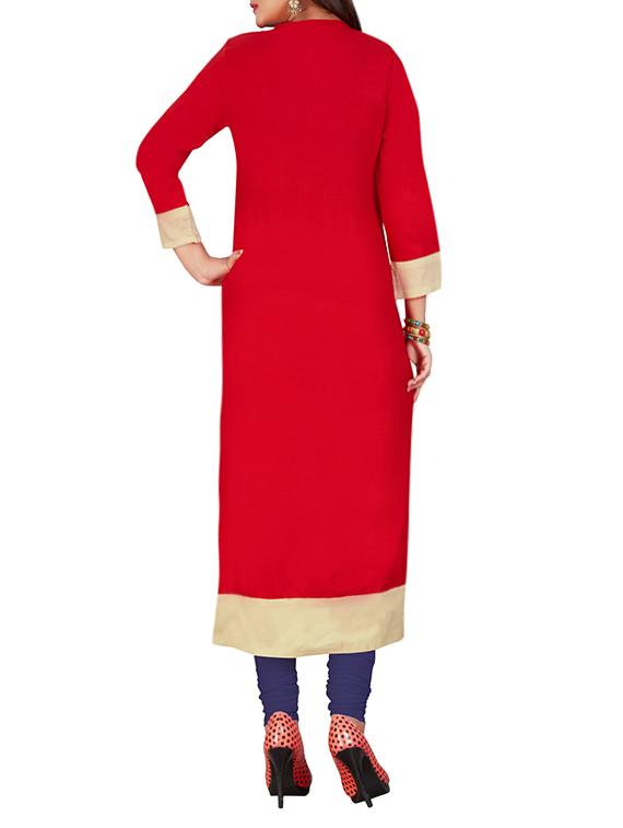 red rayon embroidered long kurta - 13746319 - Zoom Image - 2