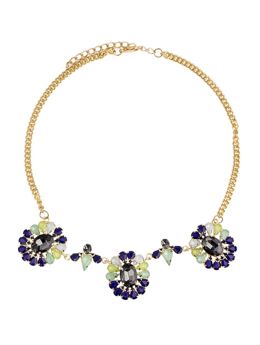 blue gold tone short necklace