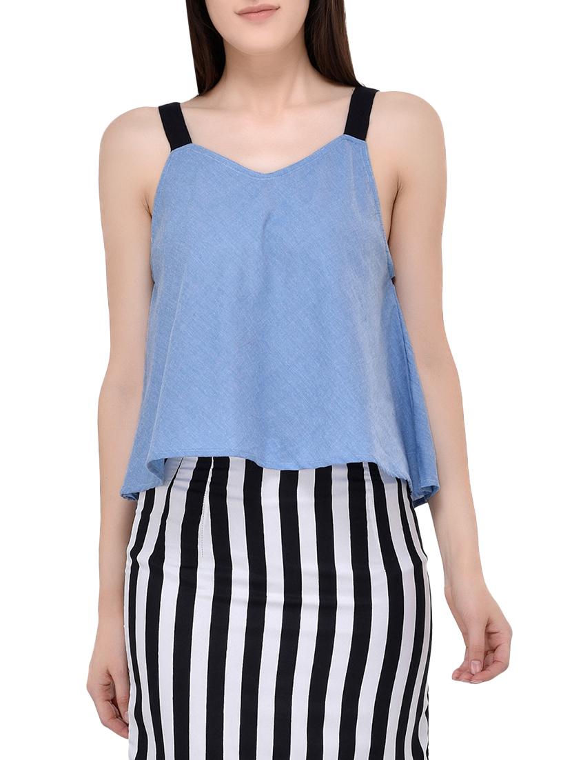 blue poly crepe top - 13747492 - Zoom Image - 1