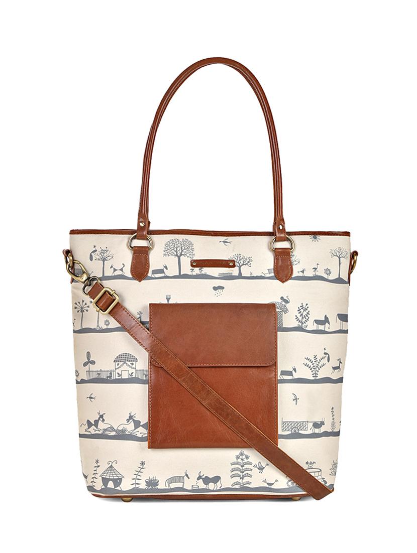 beige canvas printed tote - 13748077 - Zoom Image - 1