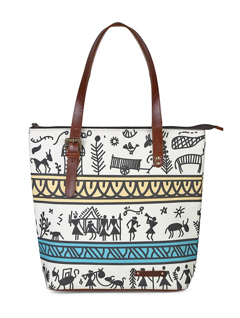 white canvas printed tote