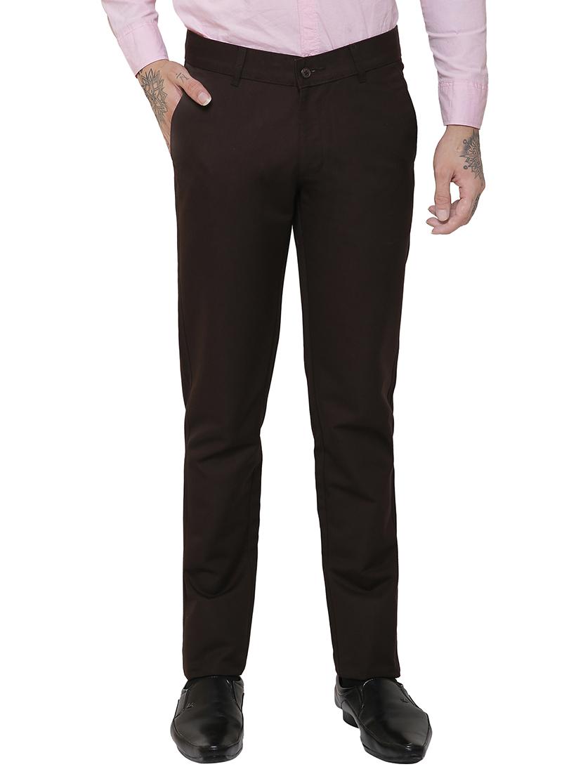 solid brown cotton casual trouser - 13751366 - Zoom Image - 1