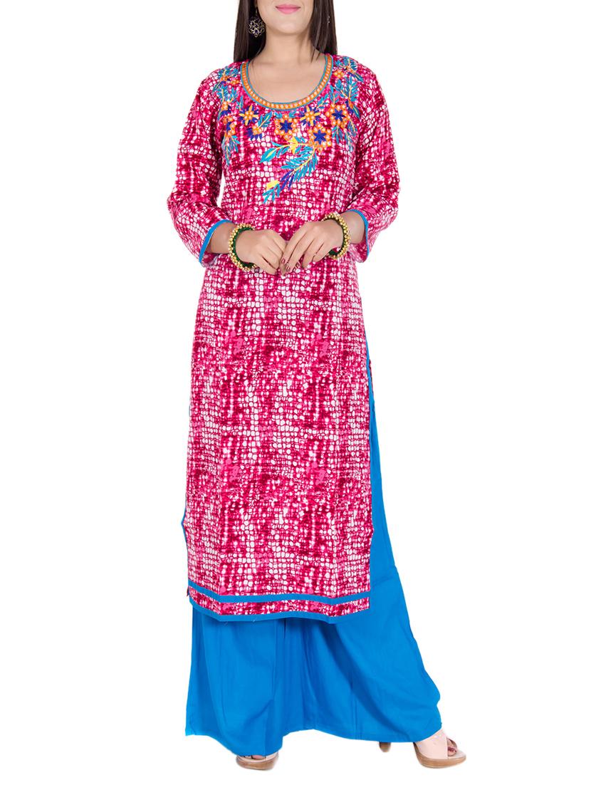 pink rayon embroidered straight kurta - 13753023 - Zoom Image - 1