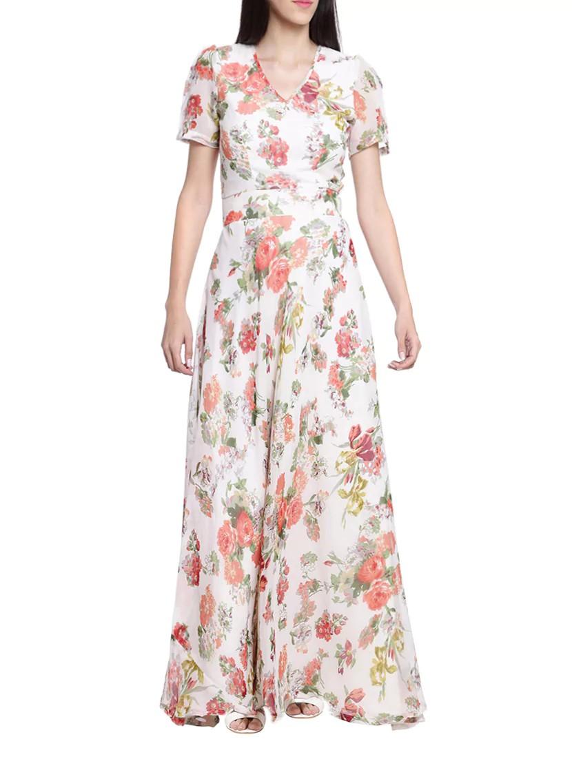 white poly georgette maxi dress - 13753065 - Zoom Image - 1