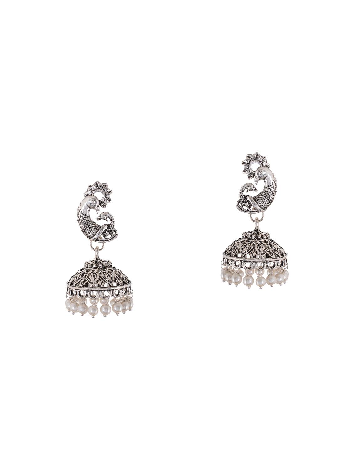 silver metal jhumka earrings - 13753687 - Zoom Image - 1