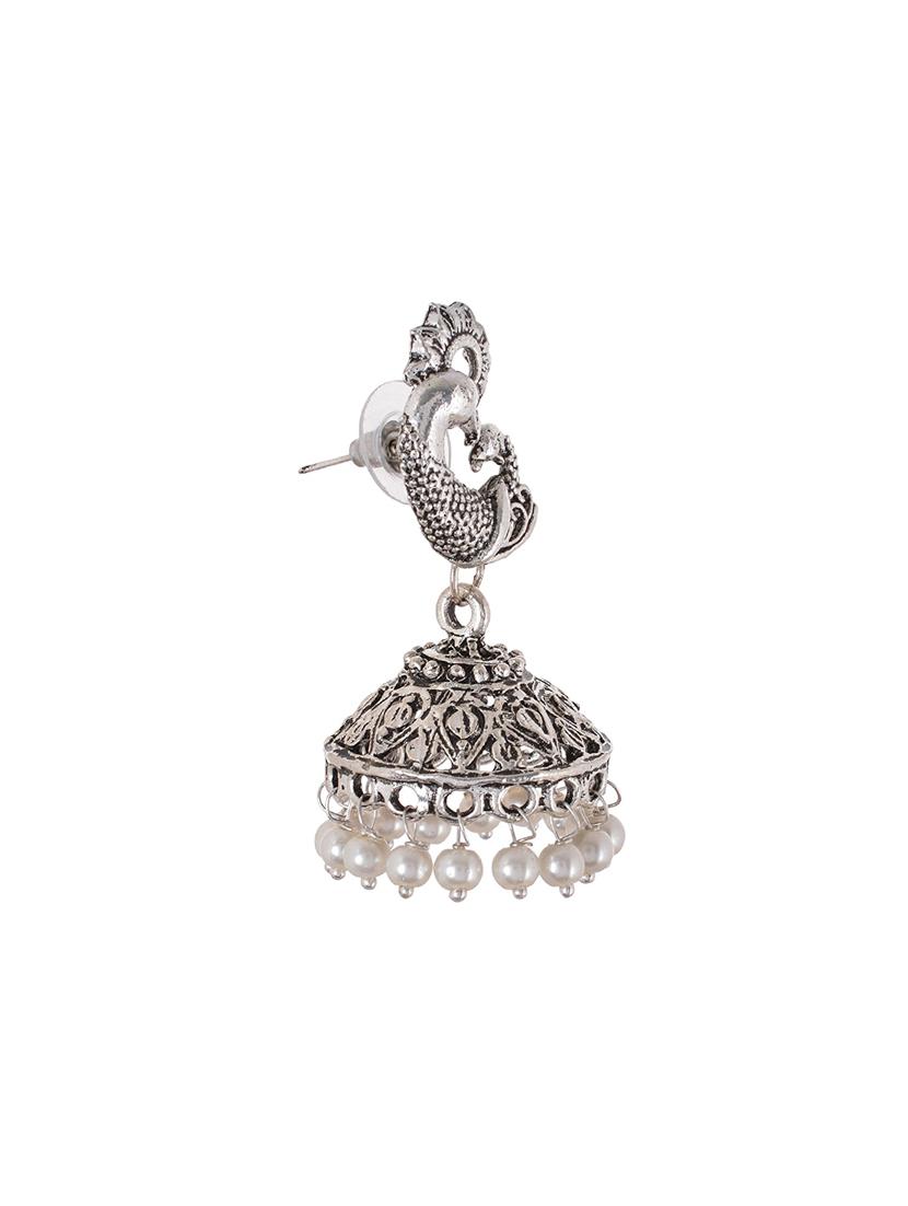 silver metal jhumka earrings - 13753687 - Zoom Image - 2