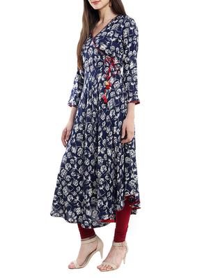 indigo floral angrakha kurta - 13754909 - Standard Image - 2