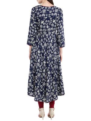 indigo floral angrakha kurta - 13754909 - Standard Image - 3