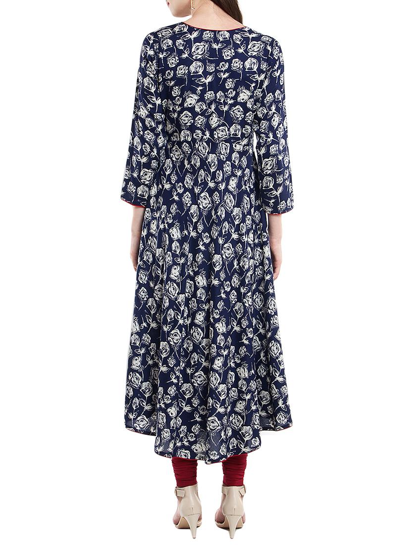 indigo floral angrakha kurta - 13754909 - Zoom Image - 3