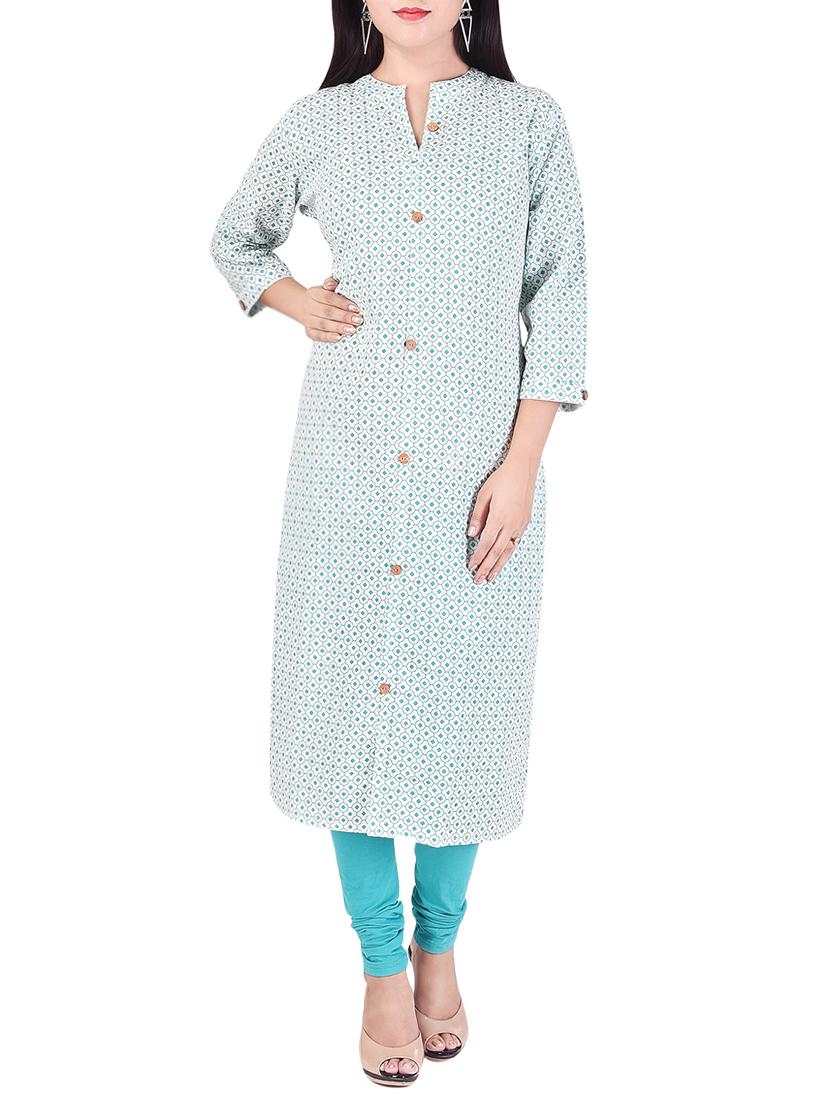 white cotton printed straight kurta - 13755254 - Zoom Image - 1