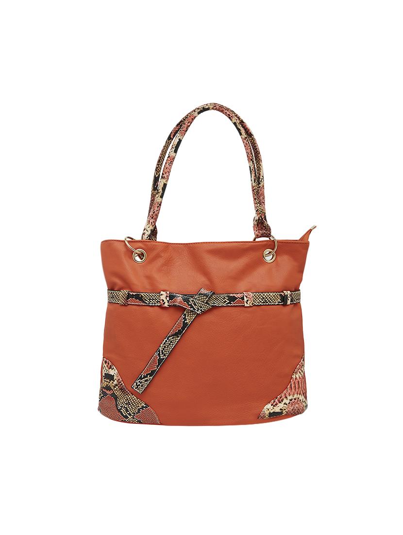 orange leatherette regular handbag