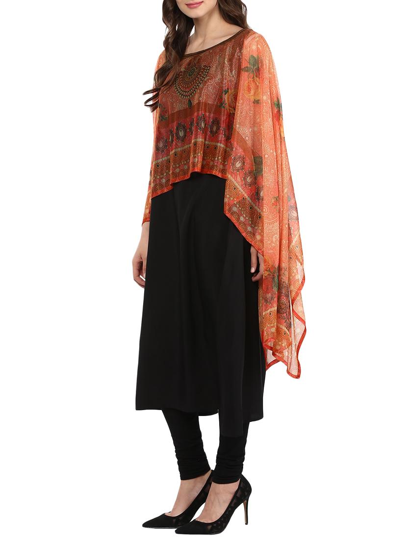 black crepe printed layered kurta - 13761492 - Zoom Image - 2