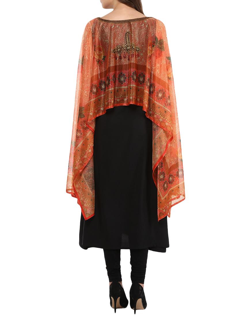 black crepe printed layered kurta - 13761492 - Zoom Image - 3