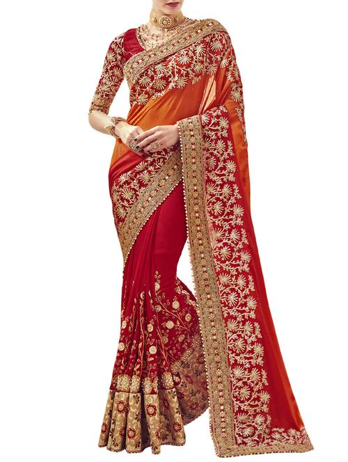 red georgette embroidered saree with blouse - 13761966 - Very Small Image - 1