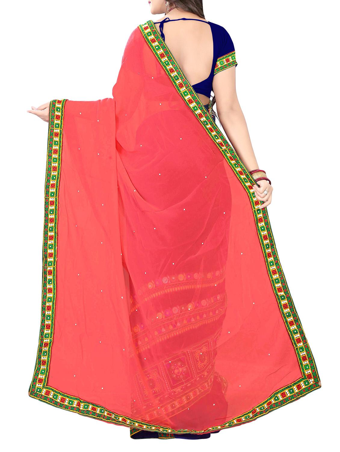 pink & blue georgette embroidered half & half saree with blouse - 13762458 - Zoom Image - 2