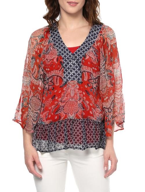 red viscose printed top - 13764702 - Very Small Image - 1