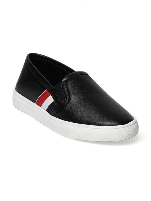 black faux leather plimsolls casual shoes - 13769827 - Standard Image - 1