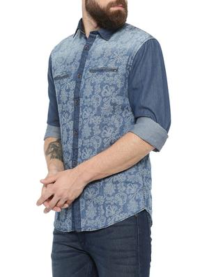 navy blue denim casual shirt - 13773067 - Standard Image - 2